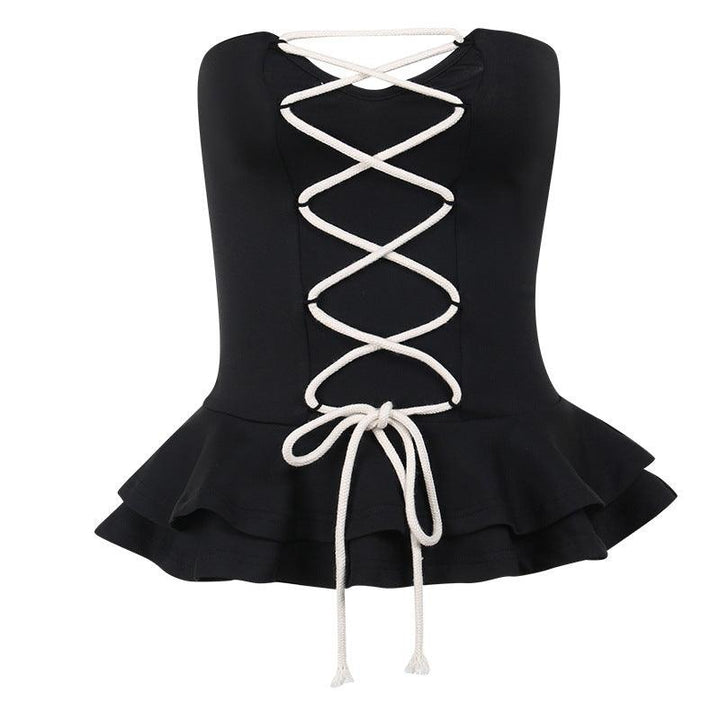 Solid Color Slim Fit Fashion Cotton String Cross Waist Girdling Band Tube Top - Trendha