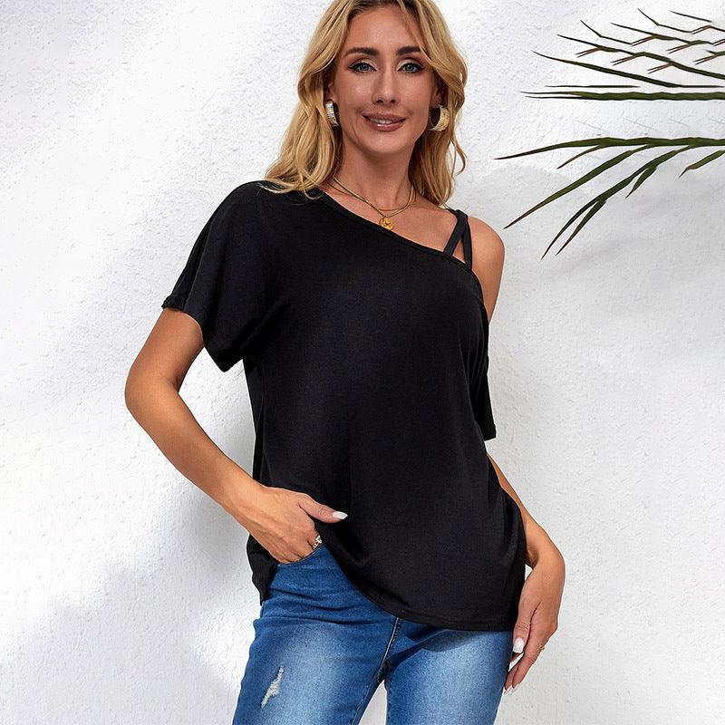 Solid Color Top Off-the-shoulder Knitted T-shirt For Women - Trendha
