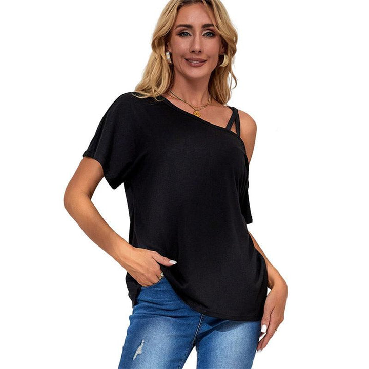 Solid Color Top Off-the-shoulder Knitted T-shirt For Women - Trendha