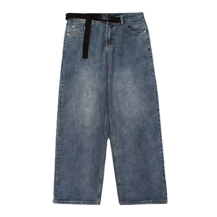 Solid Color Vintage Jeans Men's And Women's Loose Belt Straight Leg Pants - Trendha