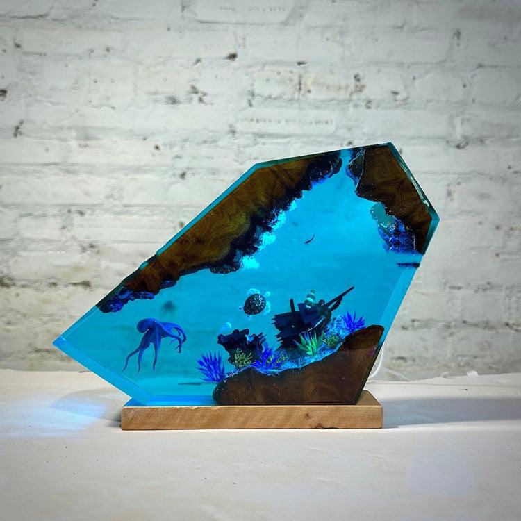 Solid Wood Epoxy Resin Deep Sea World Small Night Lamp - Trendha