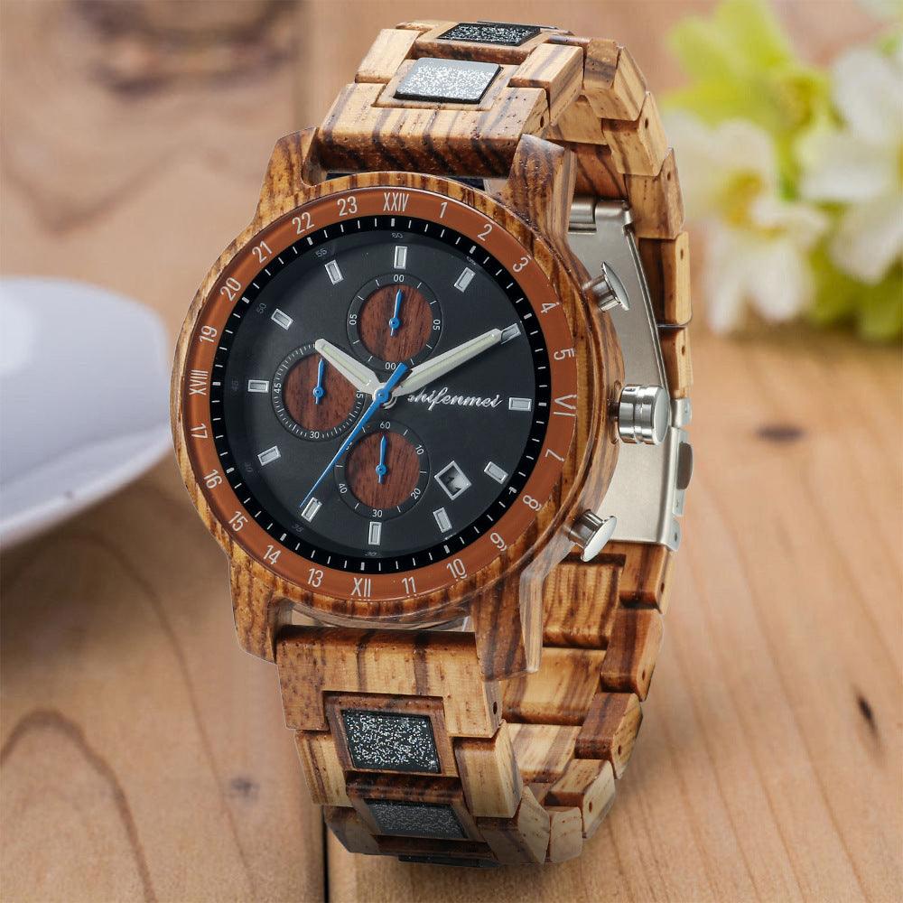 Sports Multi-function Wooden Watch Male - Trendha