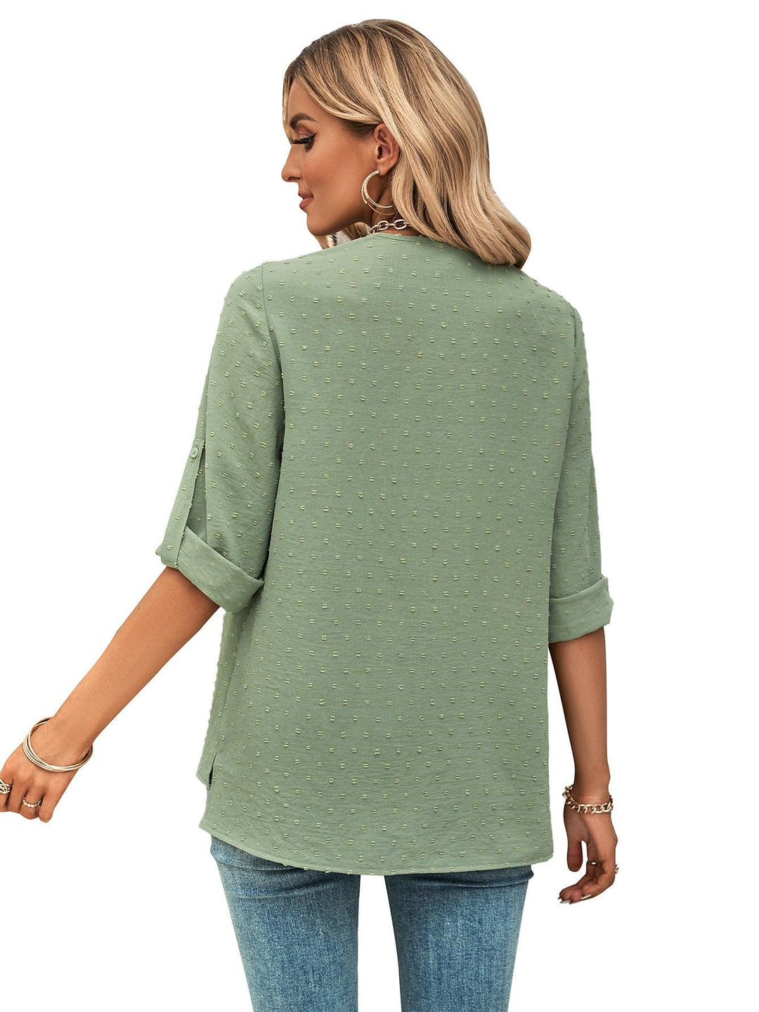 Spring And Summer Women's Clothing Fashion Solid Color Loose V-neck 34 Sleeves Top - Trendha