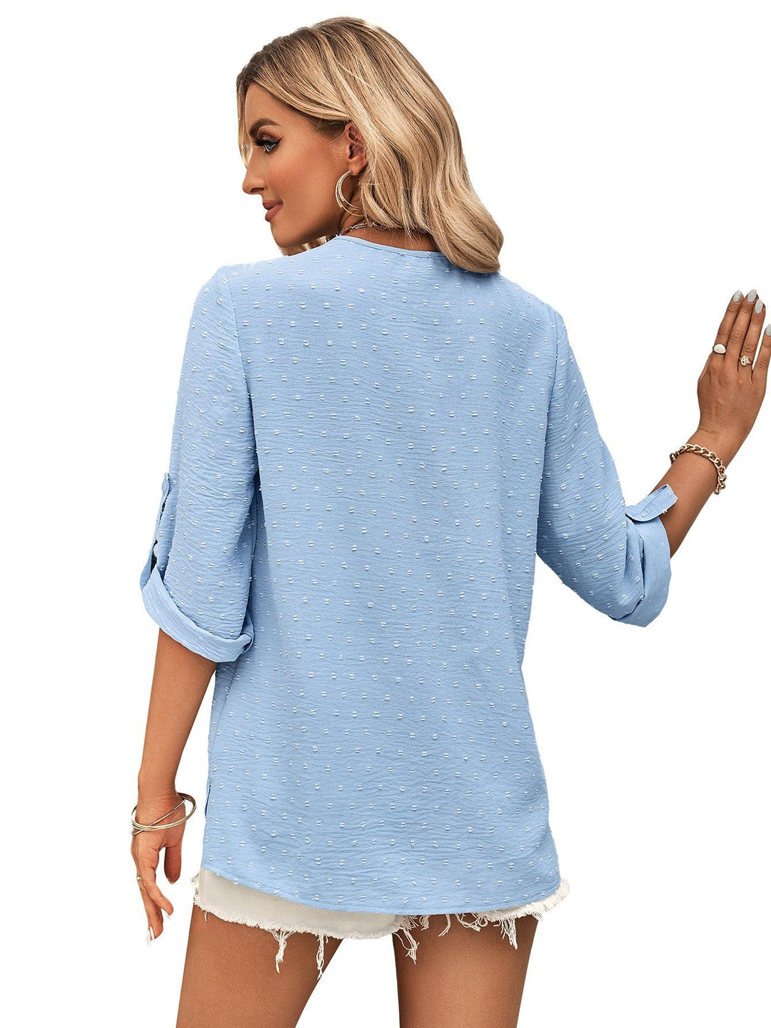 Spring And Summer Women's Clothing Fashion Solid Color Loose V-neck 34 Sleeves Top - Trendha