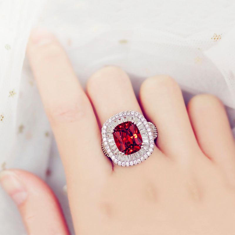 Square Pigeon Blood Stone Middle Index Finger Ring - Trendha