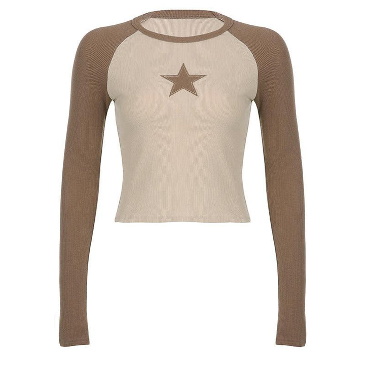 Stars Patchwork Long Sleeve T-shirts Women Slim Tops - Trendha