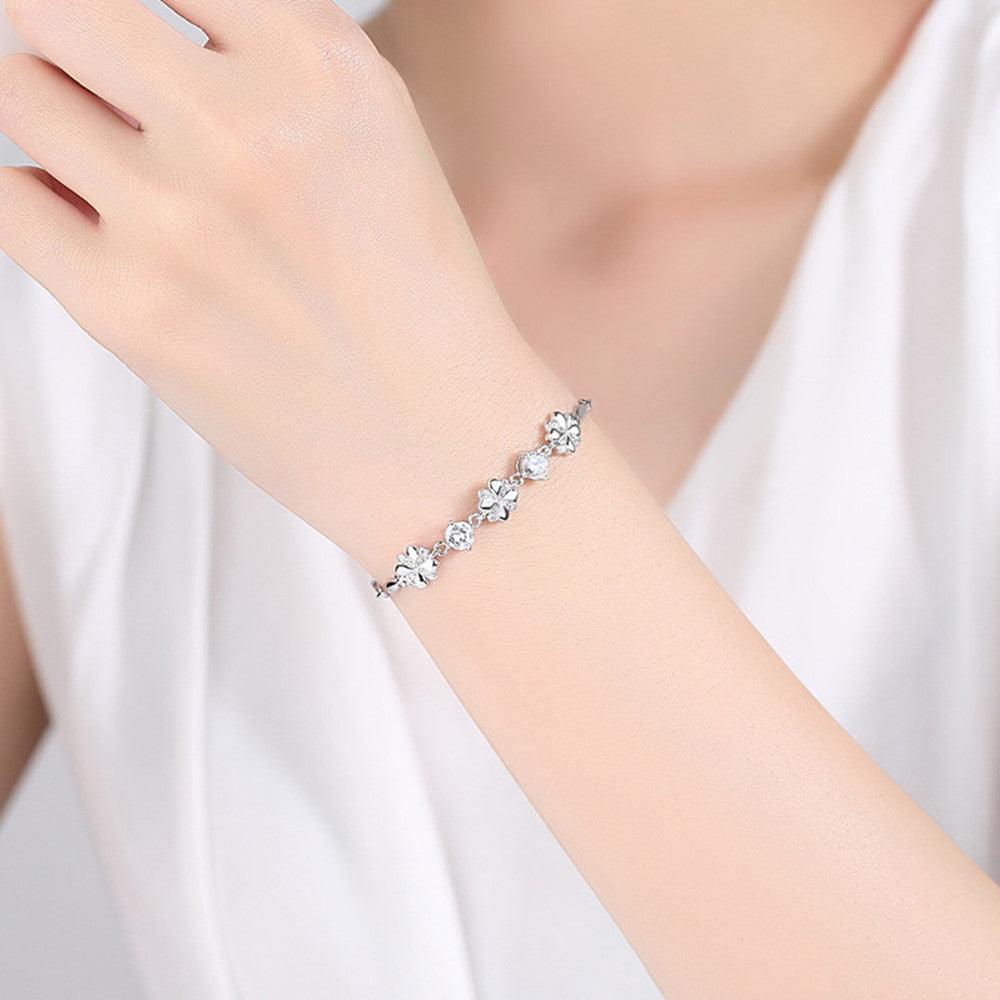 Sterling Silver Bracelet Female Fashion Clover Simple