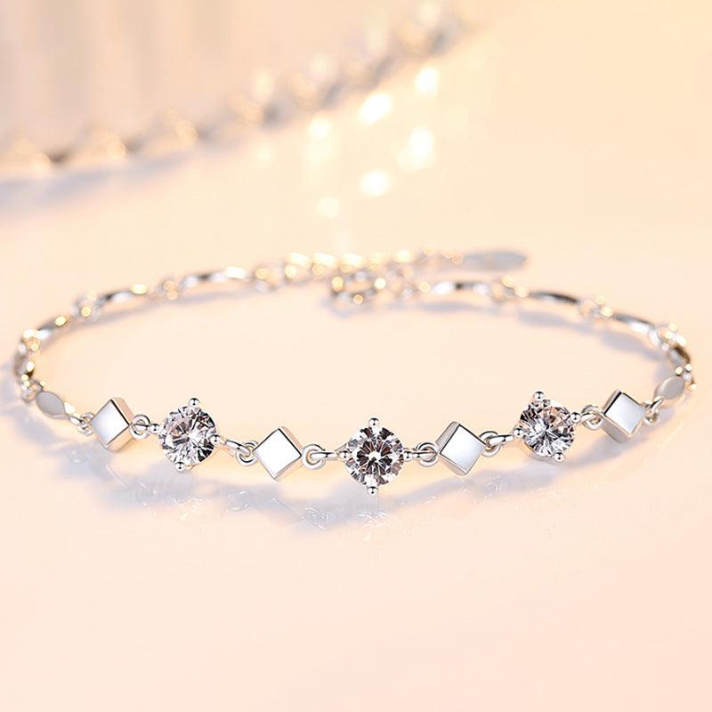 Sterling Silver Bracelet With Diamond Zirconia Stones Ladies - Trendha