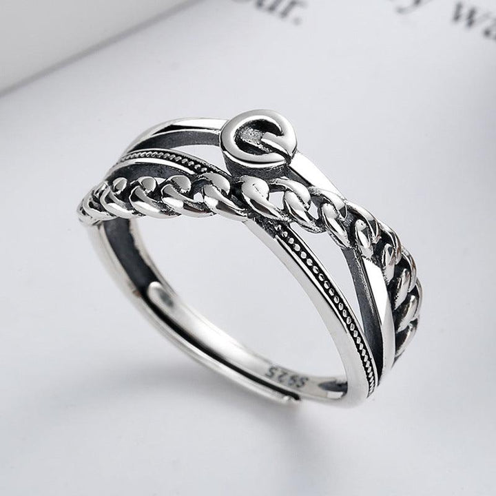 Sterling Silver Chain Stitching Cross Irregular Ring - Trendha