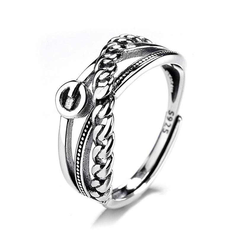 Sterling Silver Chain Stitching Cross Irregular Ring - Trendha