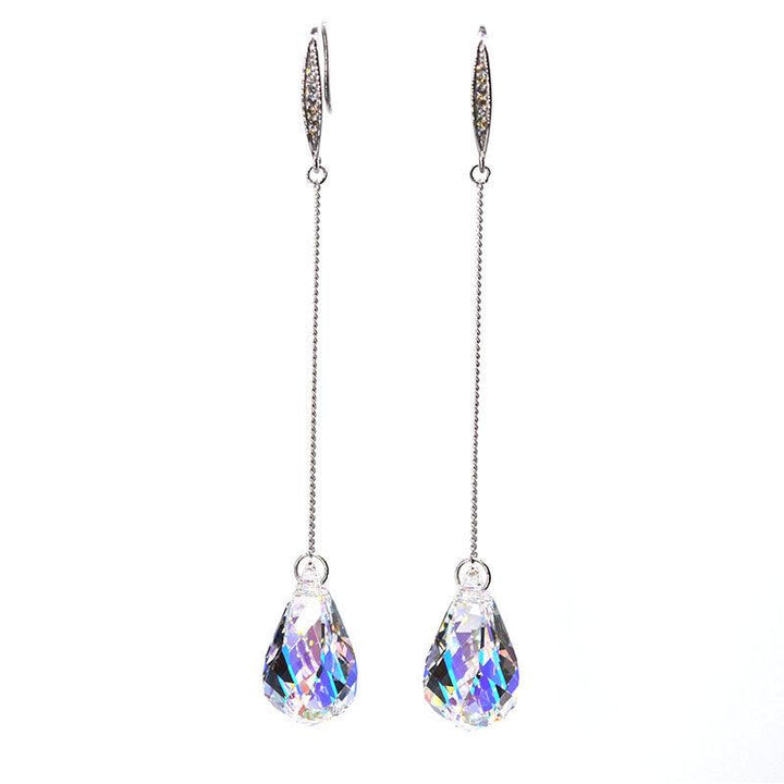 Sterling Silver Crystal Earrings Long Knob Drop - Trendha