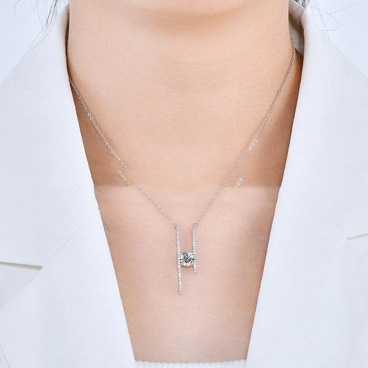 Sterling Silver Fairy Asymmetric Moissanite Micro-inlaid All-match Fashion Sweater Necklace - Trendha
