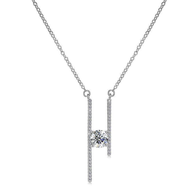 Sterling Silver Fairy Asymmetric Moissanite Micro-inlaid All-match Fashion Sweater Necklace - Trendha