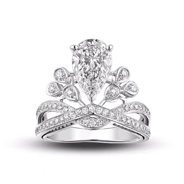 Sterling Silver Ins Vintage Royal Princess Water Drop Ring - Trendha