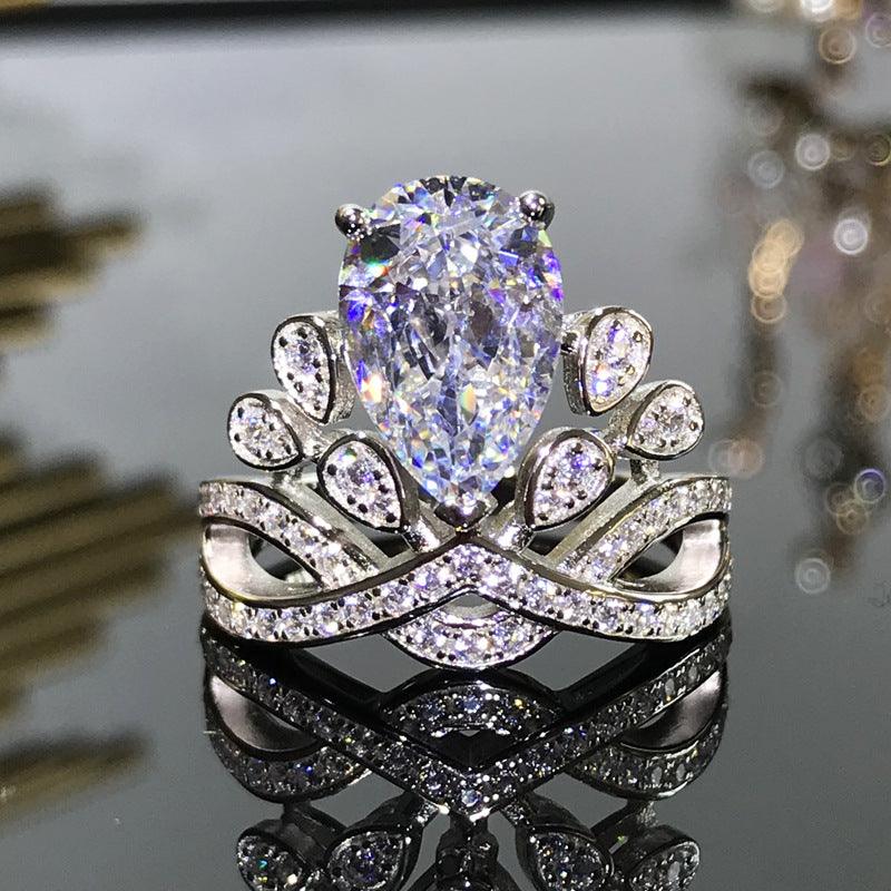 Sterling Silver Ins Vintage Royal Princess Water Drop Ring - Trendha