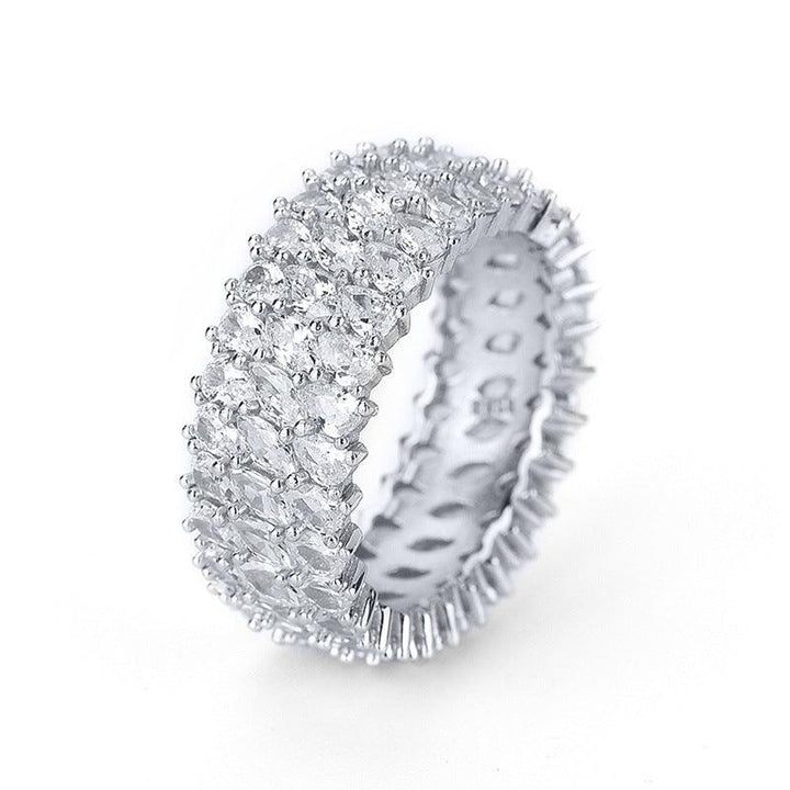 Sterling Silver Multi-row Luxury Zircon Ring - Trendha