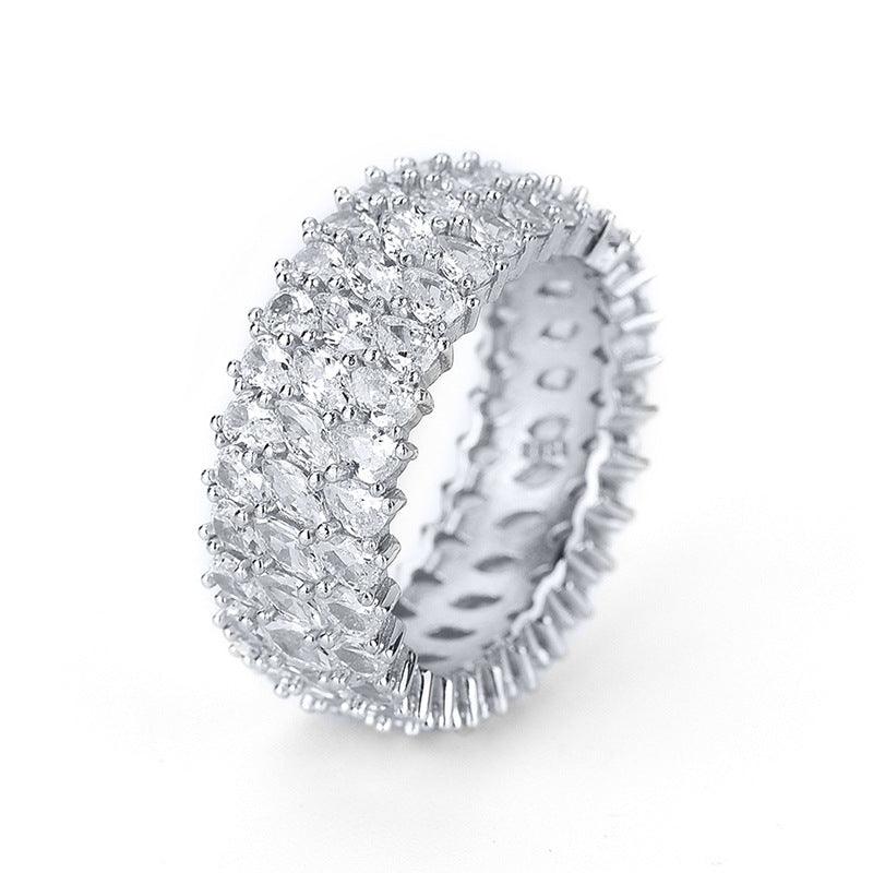 Sterling Silver Multi-row Luxury Zircon Ring - Trendha