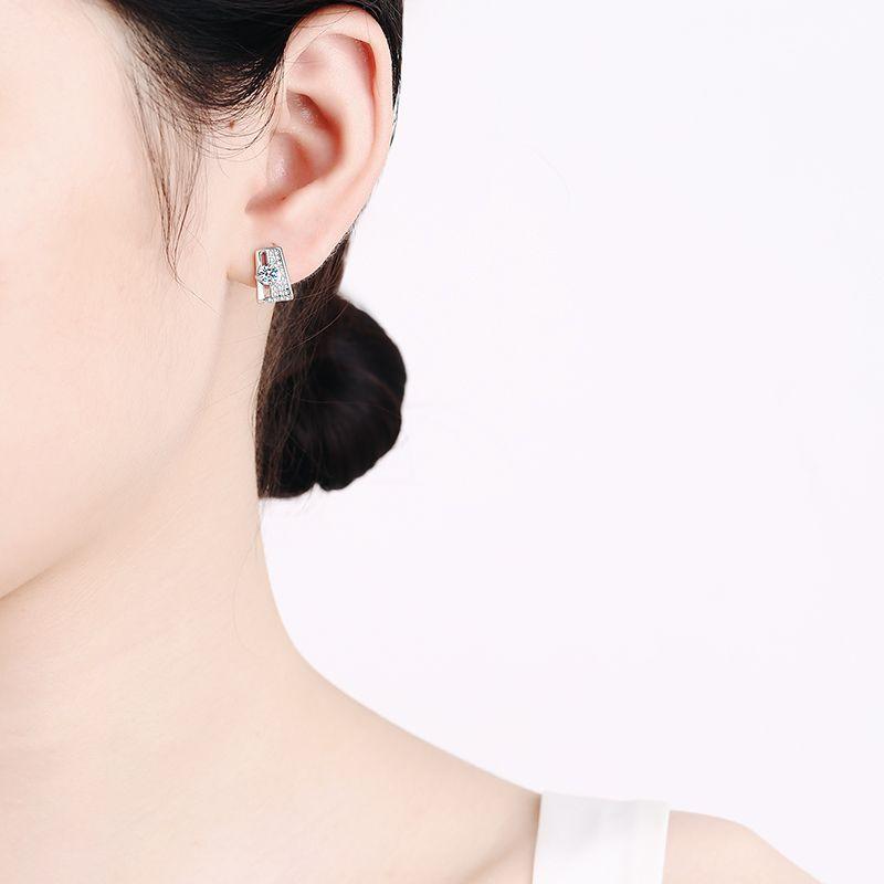 Sterling Silver Rectangular Earrings Moissanite - Trendha