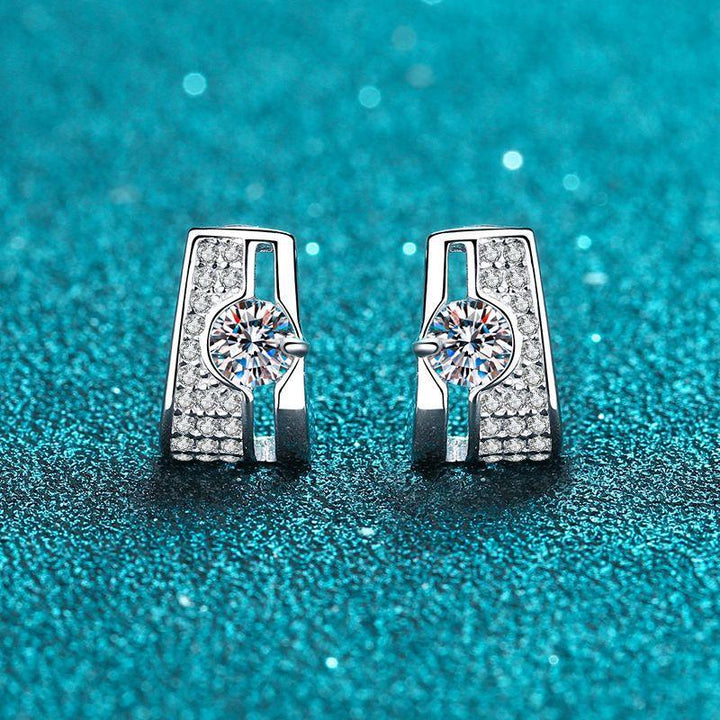 Sterling Silver Rectangular Earrings Moissanite - Trendha