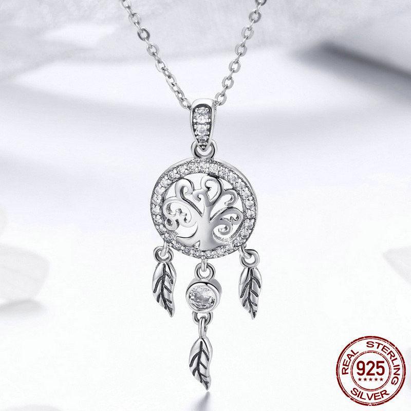 Sterling Silver Tree Of Life Dreamcatcher Fashion Necklace - Trendha