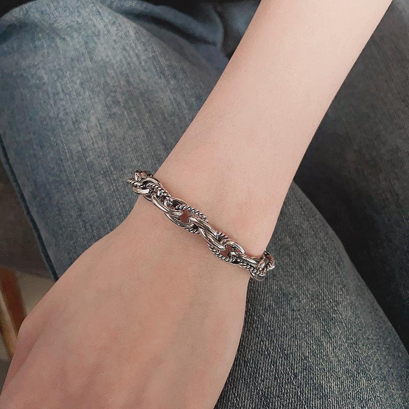 Sterling Silver Vintage Personality Stitching Twist Dragon Head Buckle Woven Bracelet