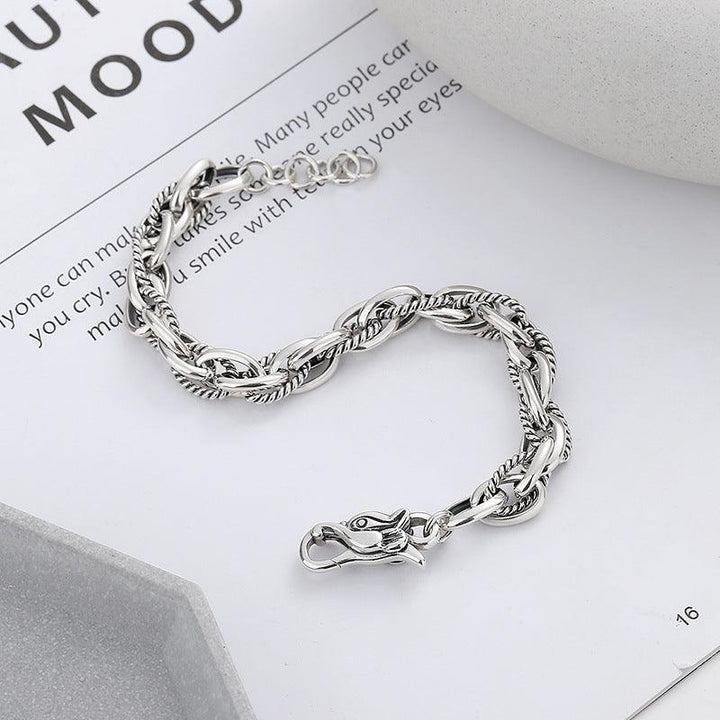 Sterling Silver Vintage Personality Stitching Twist Dragon Head Buckle Woven Bracelet - Trendha