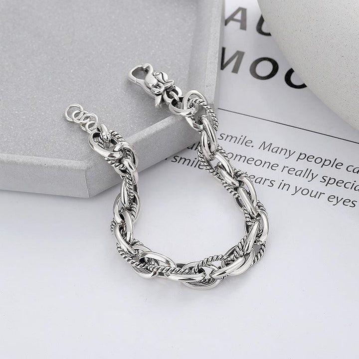 Sterling Silver Vintage Personality Stitching Twist Dragon Head Buckle Woven Bracelet - Trendha
