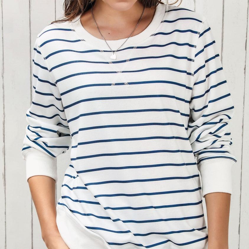 Striped Knitted Long-sleeved Round-neck Pullover - Trendha