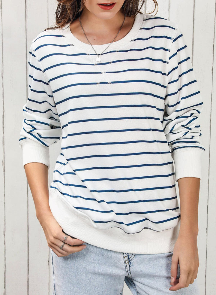 Striped Knitted Long-sleeved Round-neck Pullover - Trendha