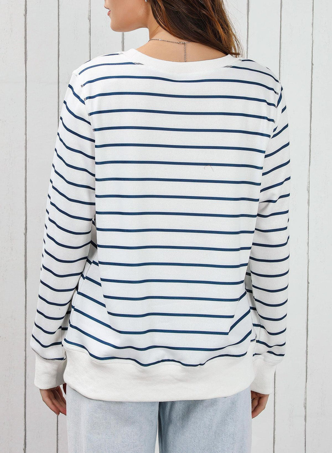 Striped Knitted Long-sleeved Round-neck Pullover - Trendha