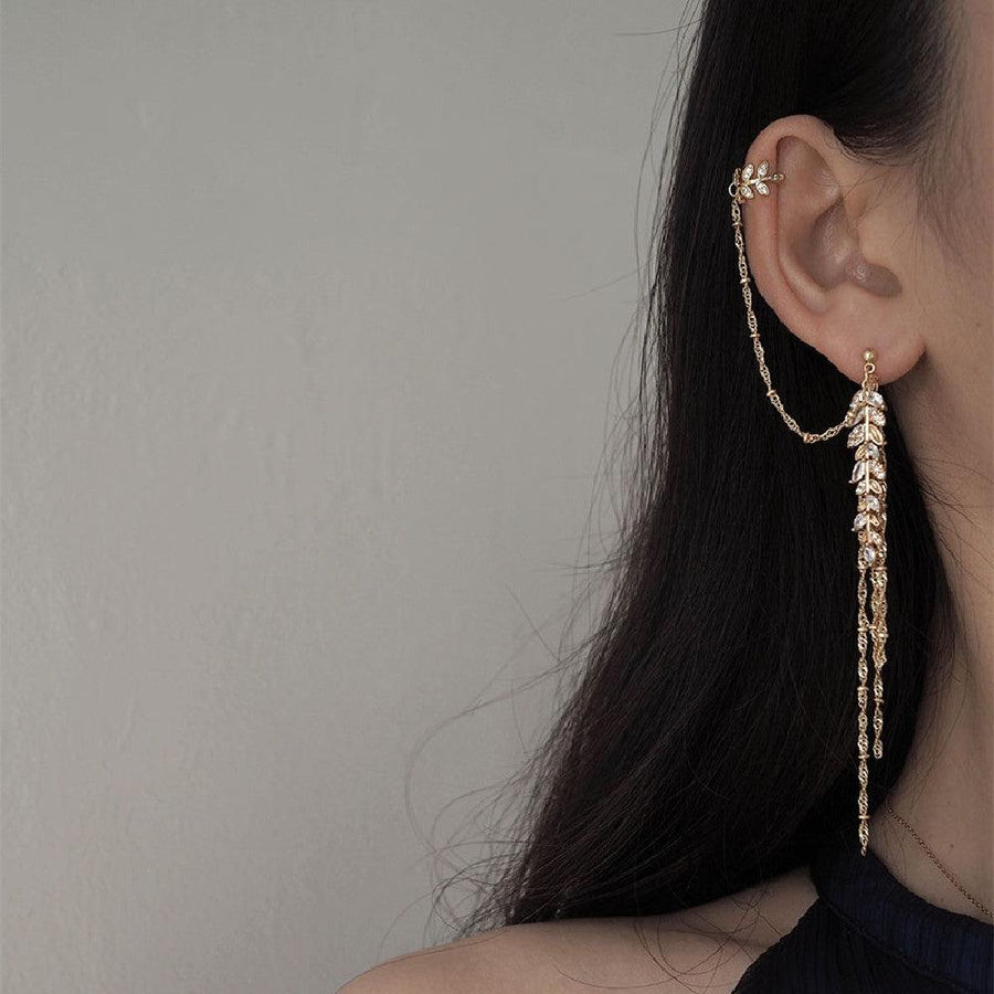 Stylish Gold Tassel Stud Earrings - Trendha
