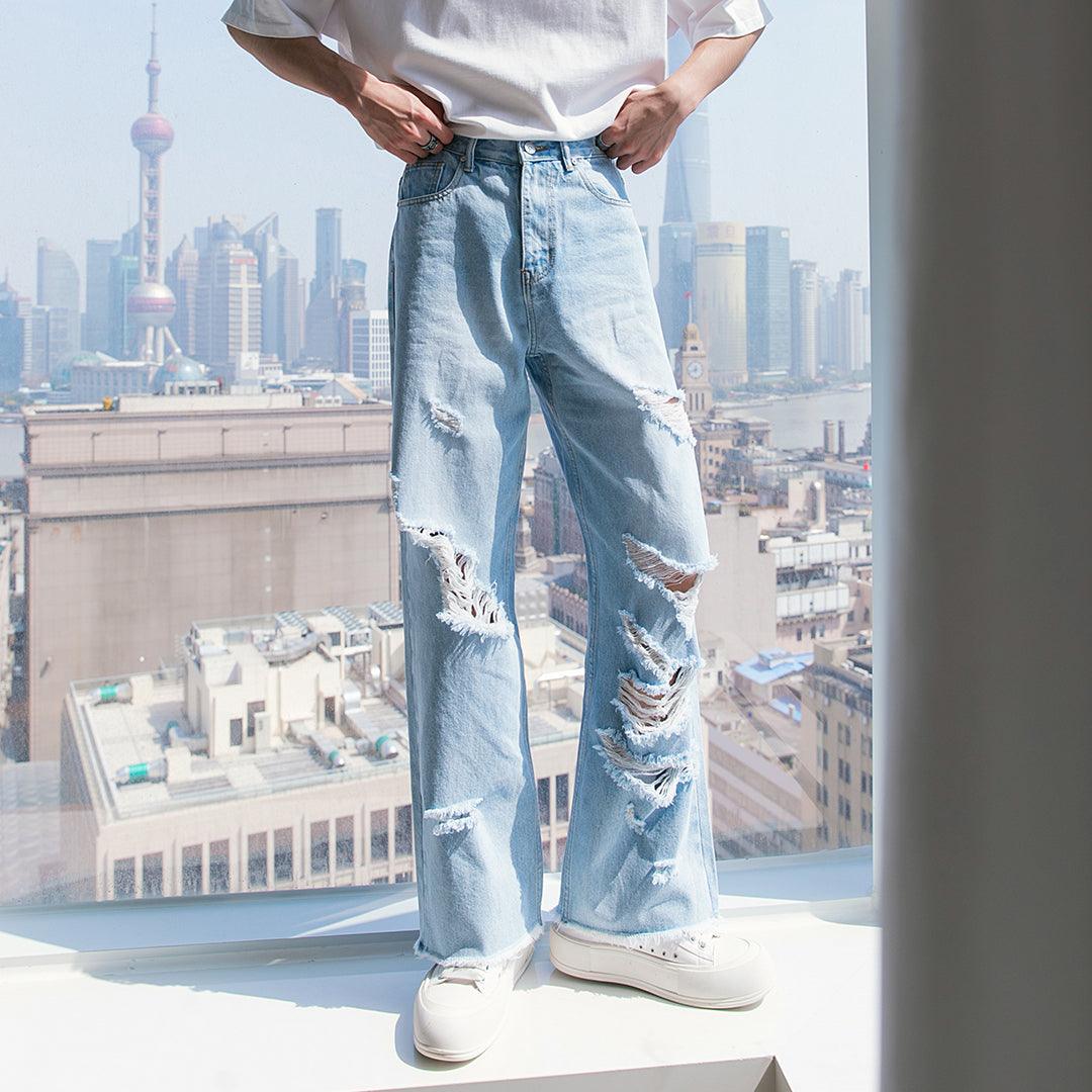 Summer American Retro Loose-fitting Tide Straight Hole In The Senior Casual Jeans - Trendha