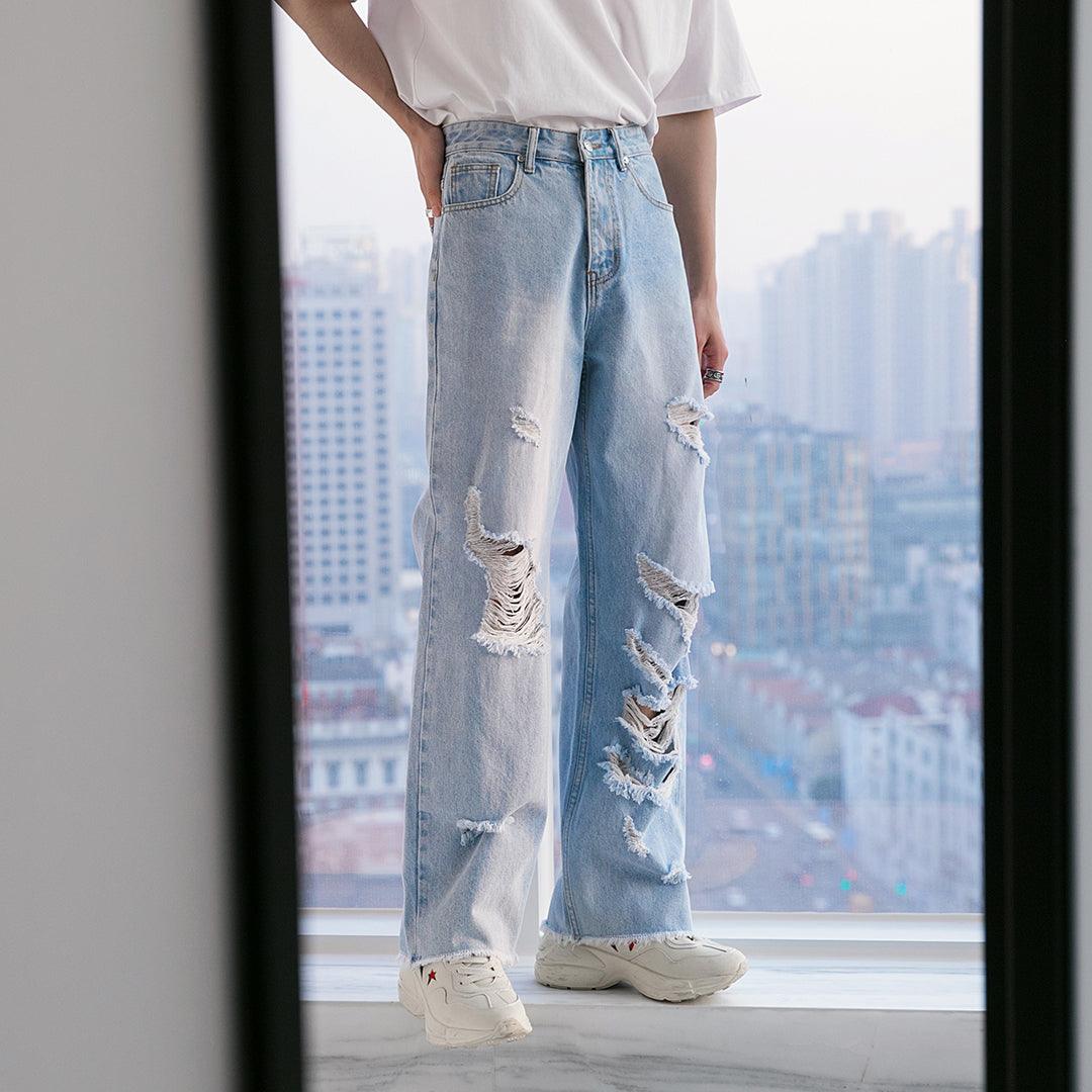 Summer American Retro Loose-fitting Tide Straight Hole In The Senior Casual Jeans - Trendha