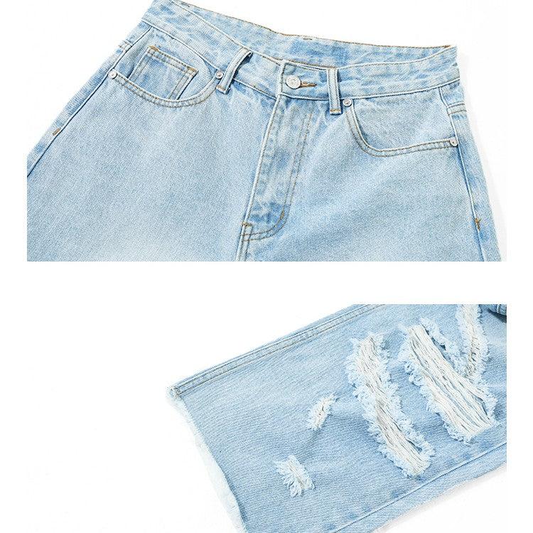 Summer American Retro Loose-fitting Tide Straight Hole In The Senior Casual Jeans - Trendha