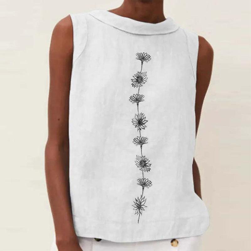 Summer New Sleeveless Round Neck Print T-shirt Top For Women - Trendha