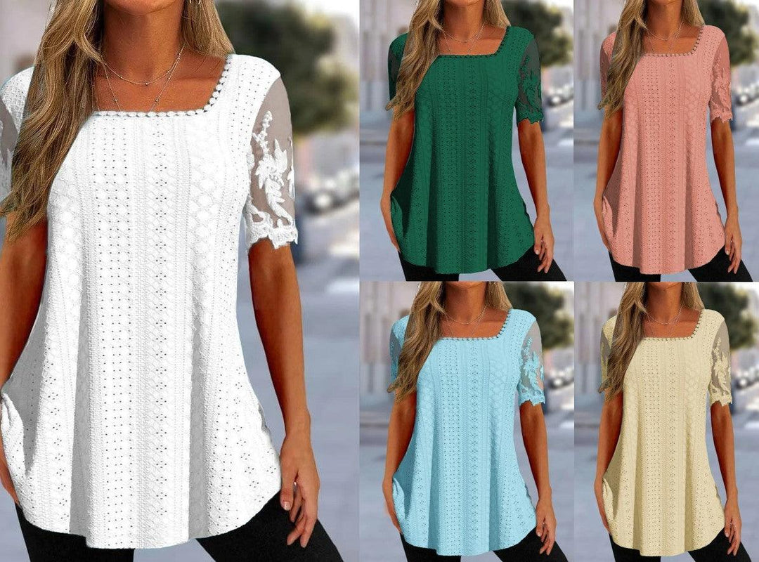 Summer New Square Neck T-shirt Hole Hollow-out - Trendha