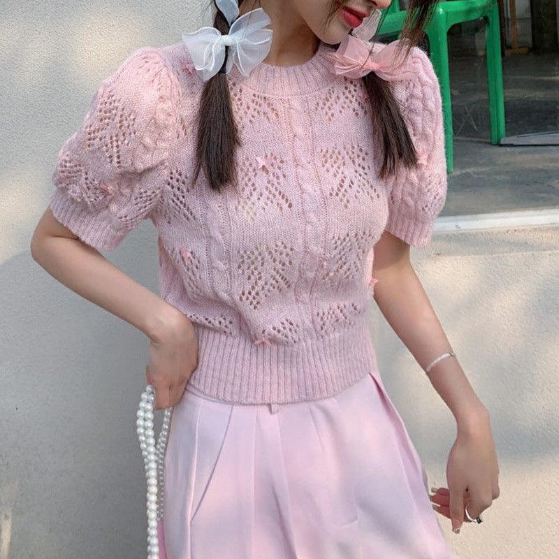 Summer Wear Single Pink Knitwear Short Sleeve Women - Trendha