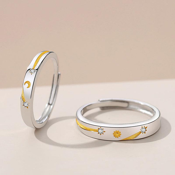 Sun Moon Stars Couple Ring 925 Silver Literary Niche Sterling Silver Ring Valentine's Day Gift - Trendha