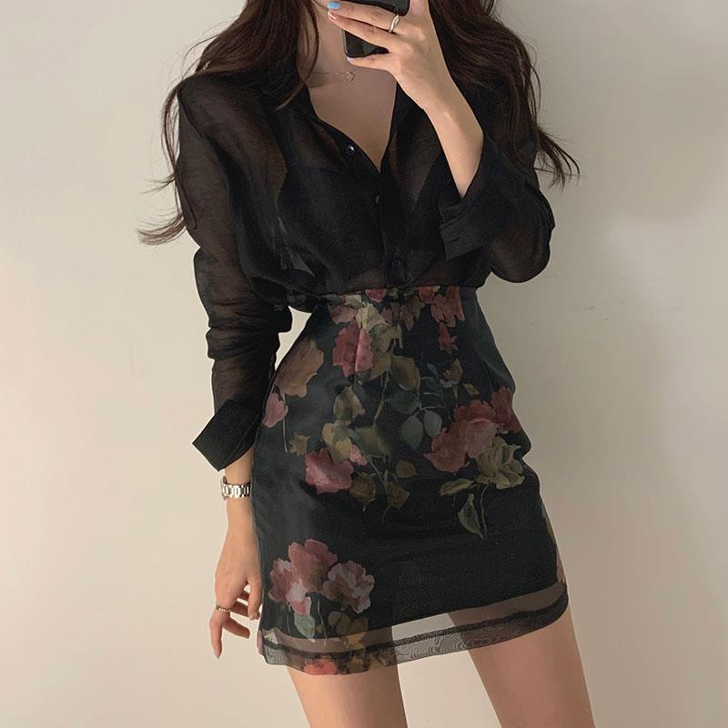 Sun Protection Shirt High Waist Color Printing Chiffon Skirt - Trendha