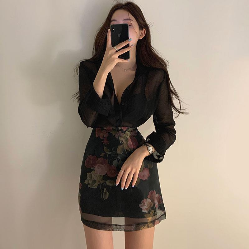 Sun Protection Shirt High Waist Color Printing Chiffon Skirt - Trendha