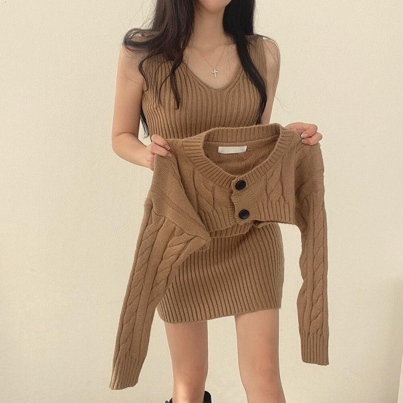 Sweater Cardigan Blouse Slim Vest Dress - Trendha