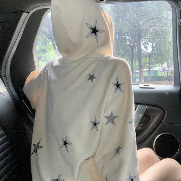 Sweet Cool Stars Embroidered Zipper Hooded Sweatshirt Jacket Female - Trendha
