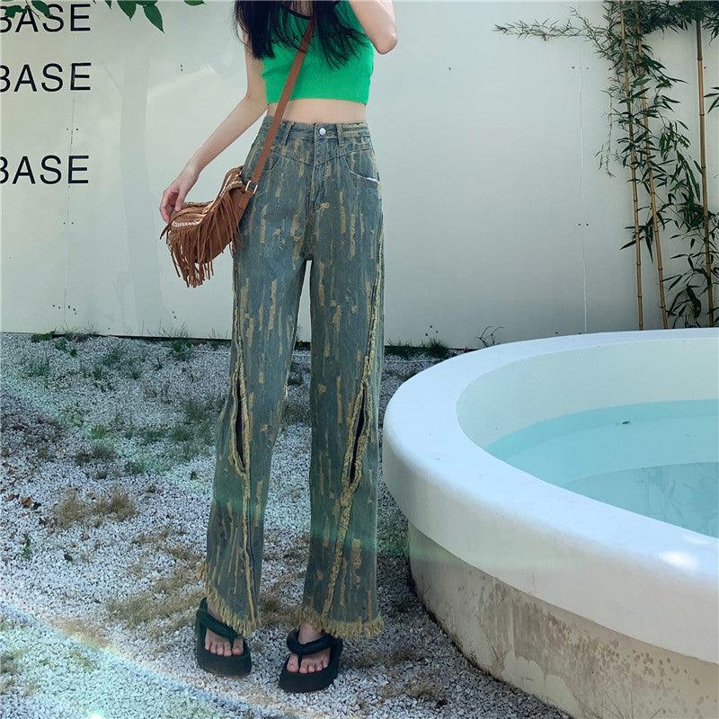 Temperament Made Old Ripped Raw Hem Jeans - Trendha