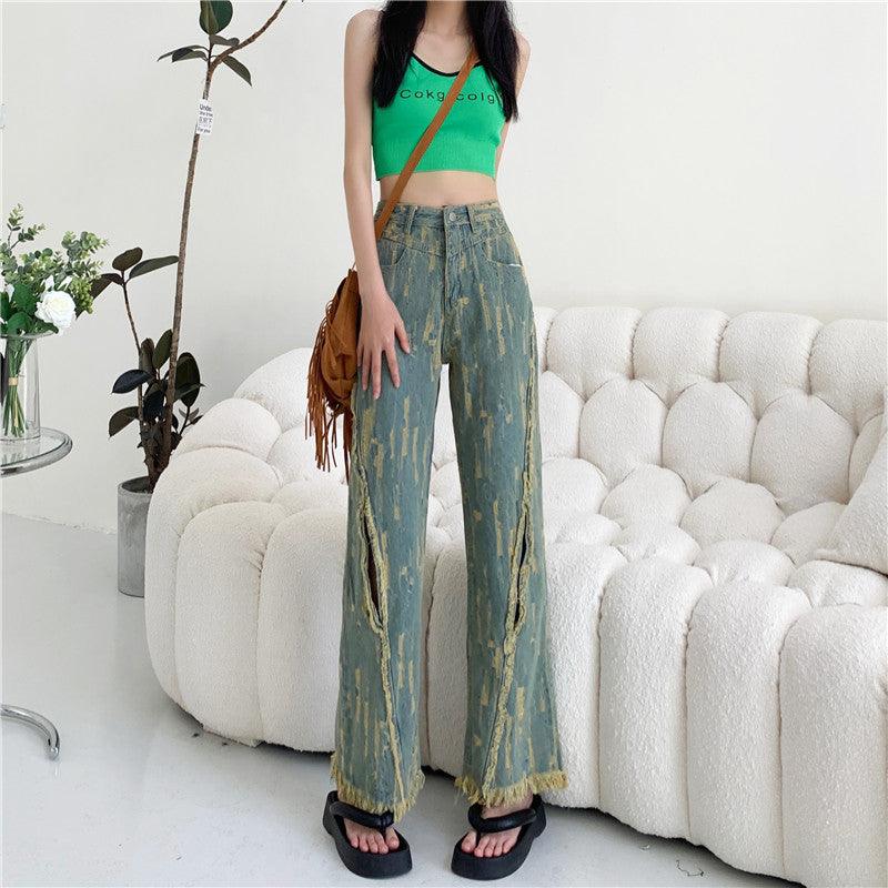 Temperament Made Old Ripped Raw Hem Jeans - Trendha