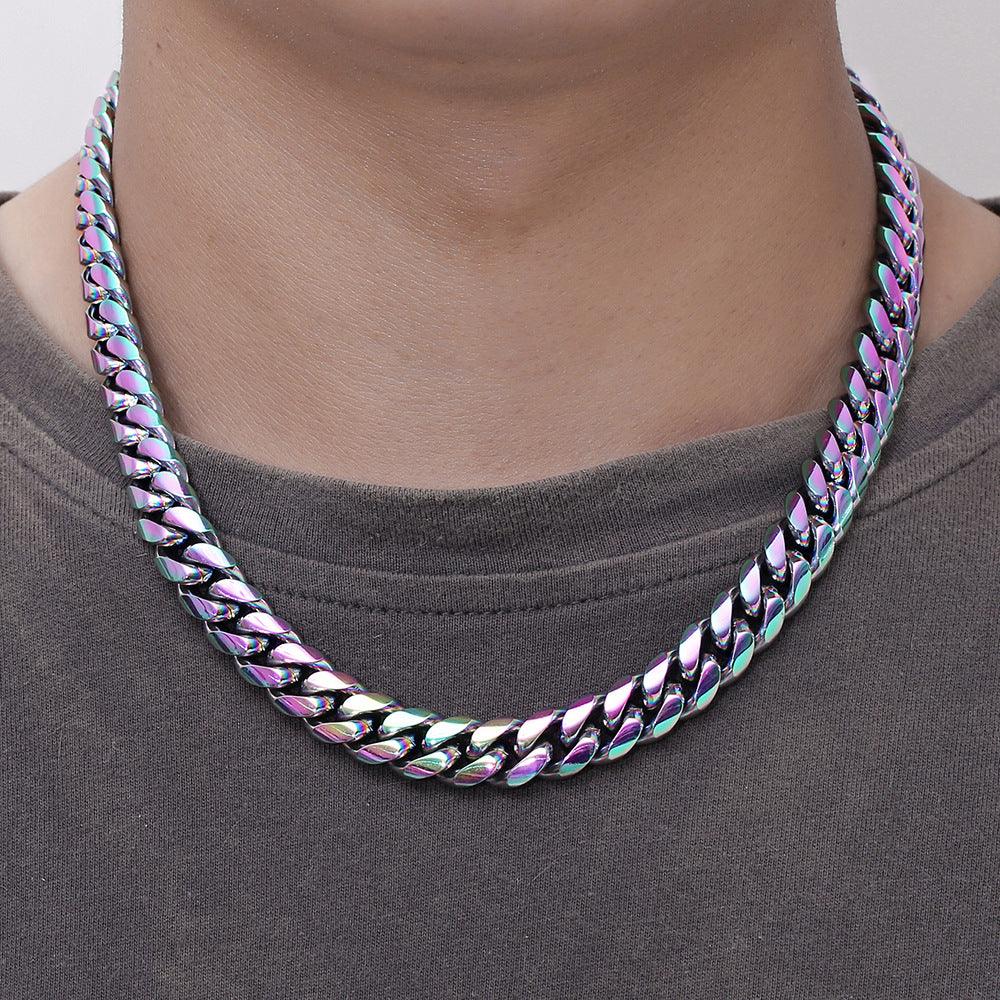Titanium Steel Cuban Chain Smooth Buckle Large Gold Hip Hop Necklace - Trendha