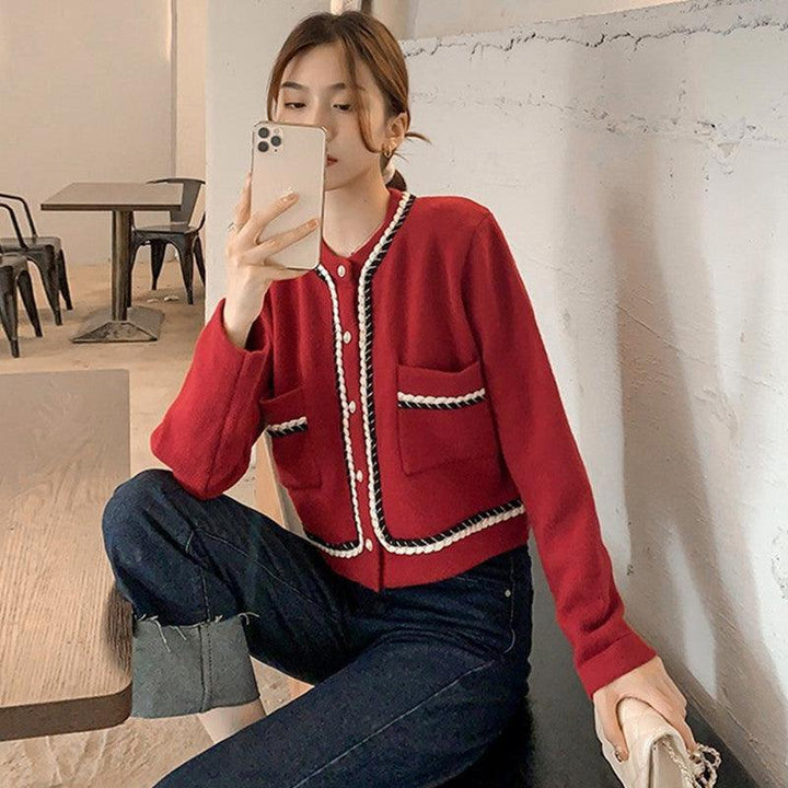 Top Women's Sweater Short Style Red Knitted Sweater Cardigan Coat - Trendha