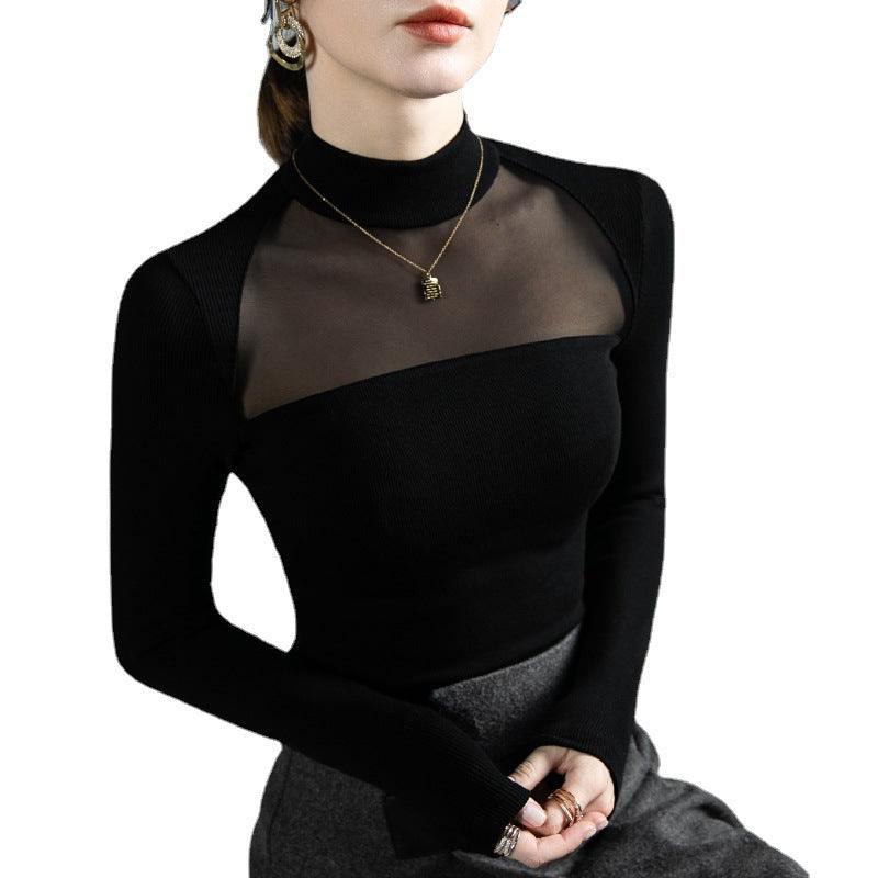 Tops Black Autumn And Winter New Inside Take Bottoming Shirt Female Long-sleeved - Trendha