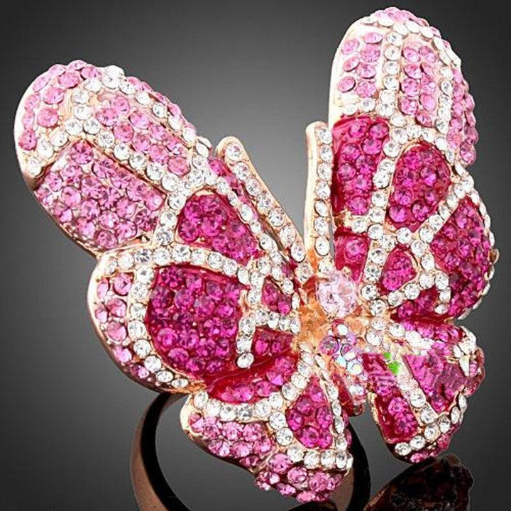 Trendsetters Gorgeous Fashion Colored Diamond Exaggerated Butterfly Ring - Trendha