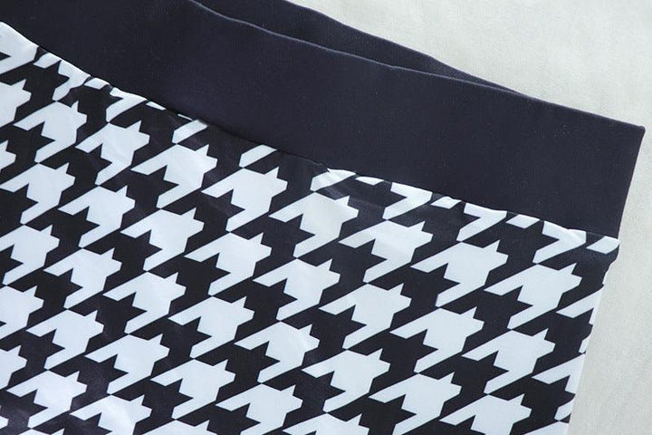 V-neck Digital Printing Houndstooth Short Top Color Matching Camouflage Skirt - Trendha
