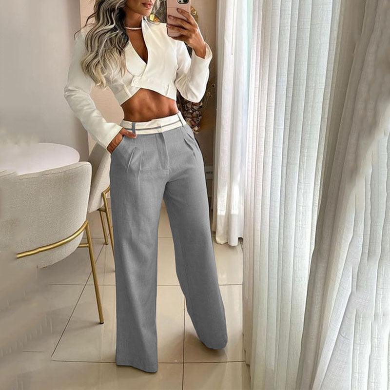 V Neck Midriff Outfit Long Sleeve High Waist Suit - Trendha